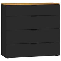 KOMMODE , 90/87/43 cm, 4 Schublade(n)  - Eichefarben/Schwarz, Design, Holz/Holzwerkstoff (90/87/43cm) - Jutzler