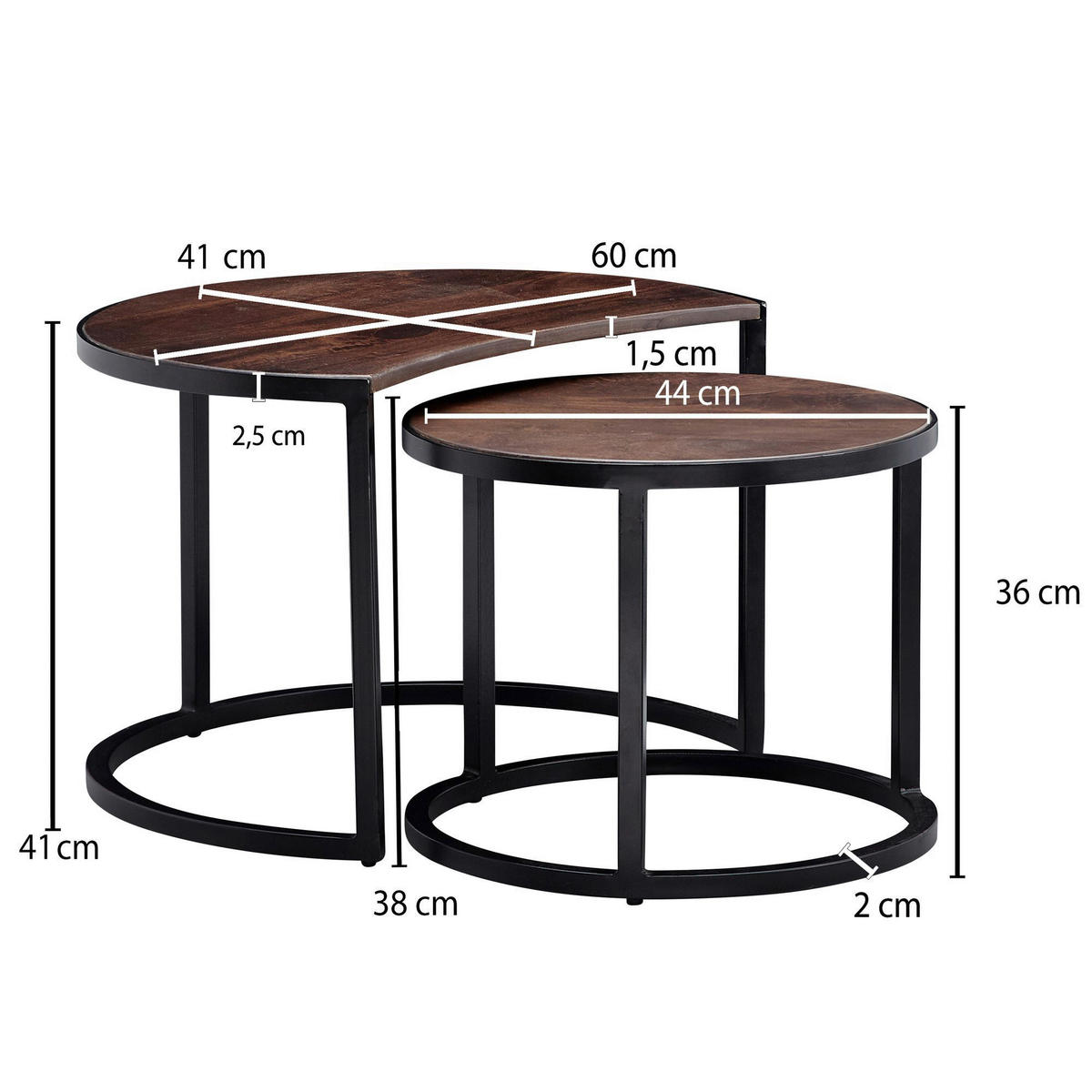 COUCHTISCHSET in Holz 41/60/41 cm  - Dunkelbraun/Schwarz, Modern, Holz/Metall (41/60/41cm) - MID.YOU