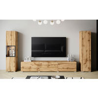 WOHNWAND Berlin 3-teilig  in Eiche Wotan  240/130/31 cm   - Eiche Wotan/Grau, Design, Glas/Holzwerkstoff (240/130/31cm) - P & B
