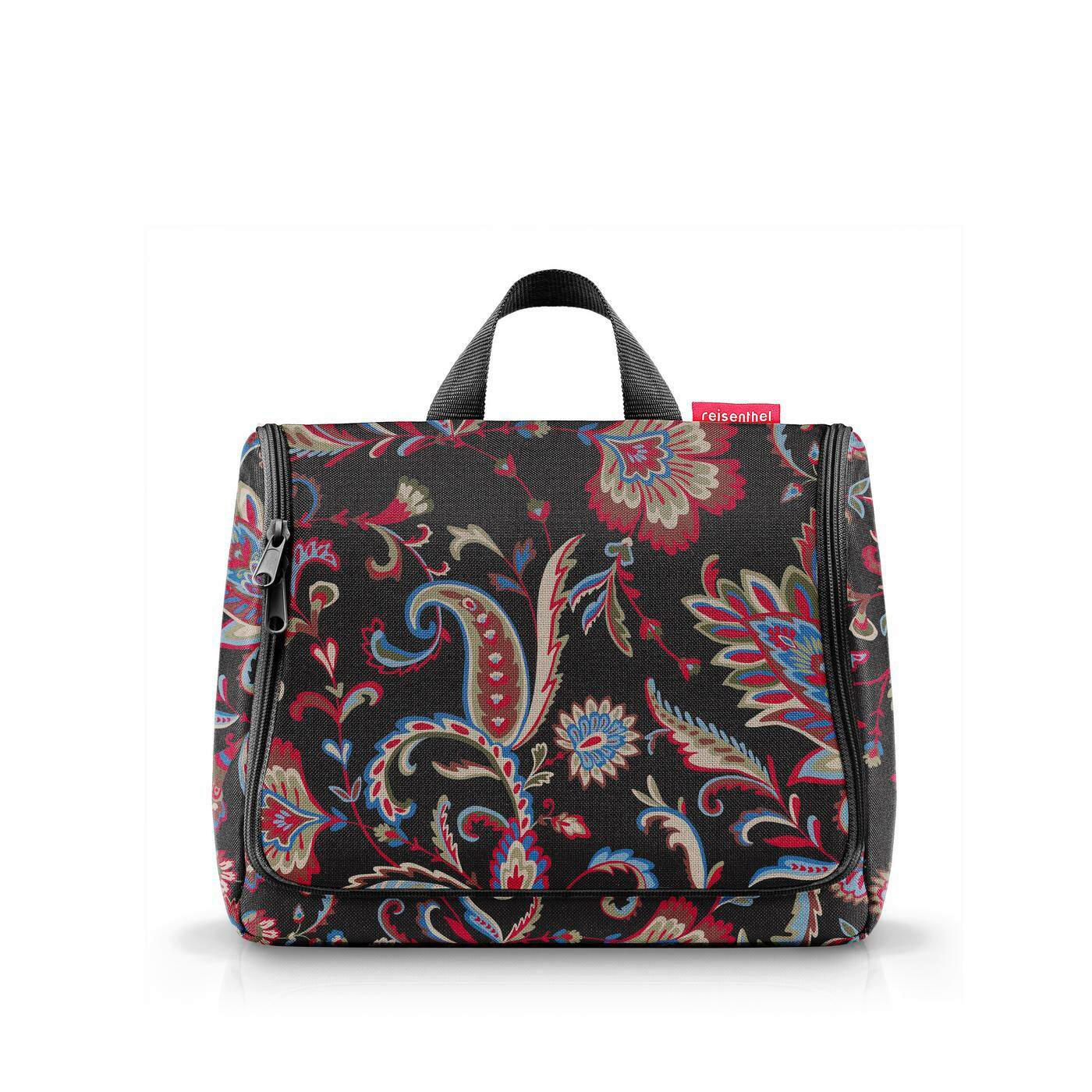 Bordovo-čierna dámska vzorovaná kozmetická taška Reisenthel Toiletbag XL Paisley Black