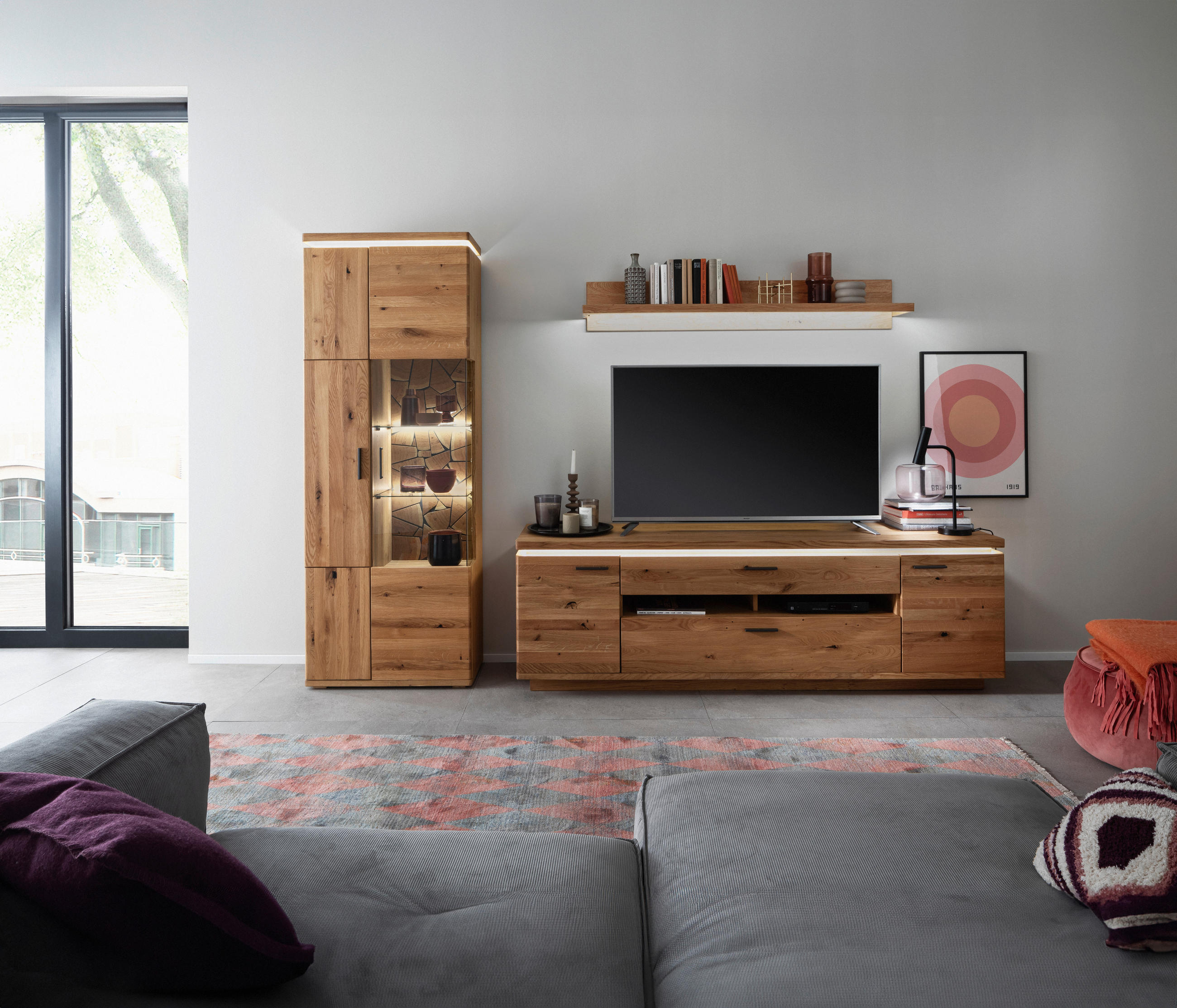 Linea Natura NÁSTĚNNÁ POLICE, trámový dub, barvy dubu, 154/24/25 cm