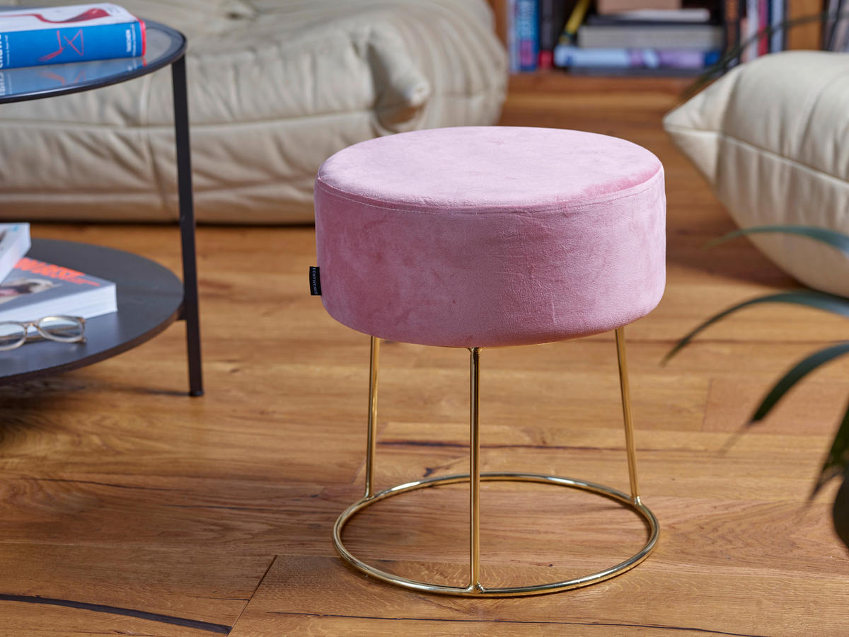 HOCKER Samt Rosa  - Goldfarben/Rosa, Design, Textil/Metall (35,5/40,5/35,5cm) - Echtwerk