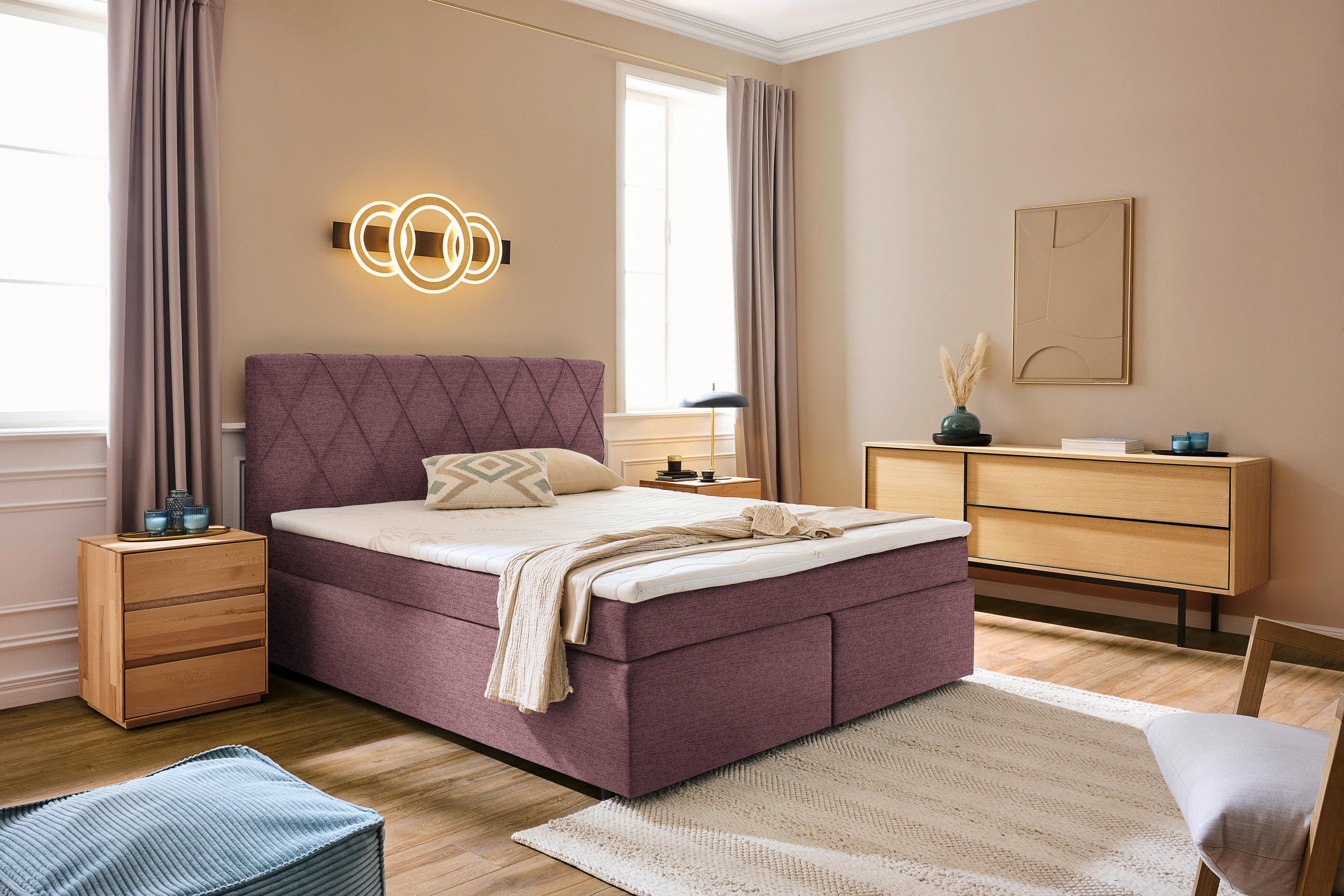 BOXSPRINGBETT 160/200 cm  in Beere  - Beere/Schwarz, Design, Holzwerkstoff/Kunststoff (160/200cm) - Xora