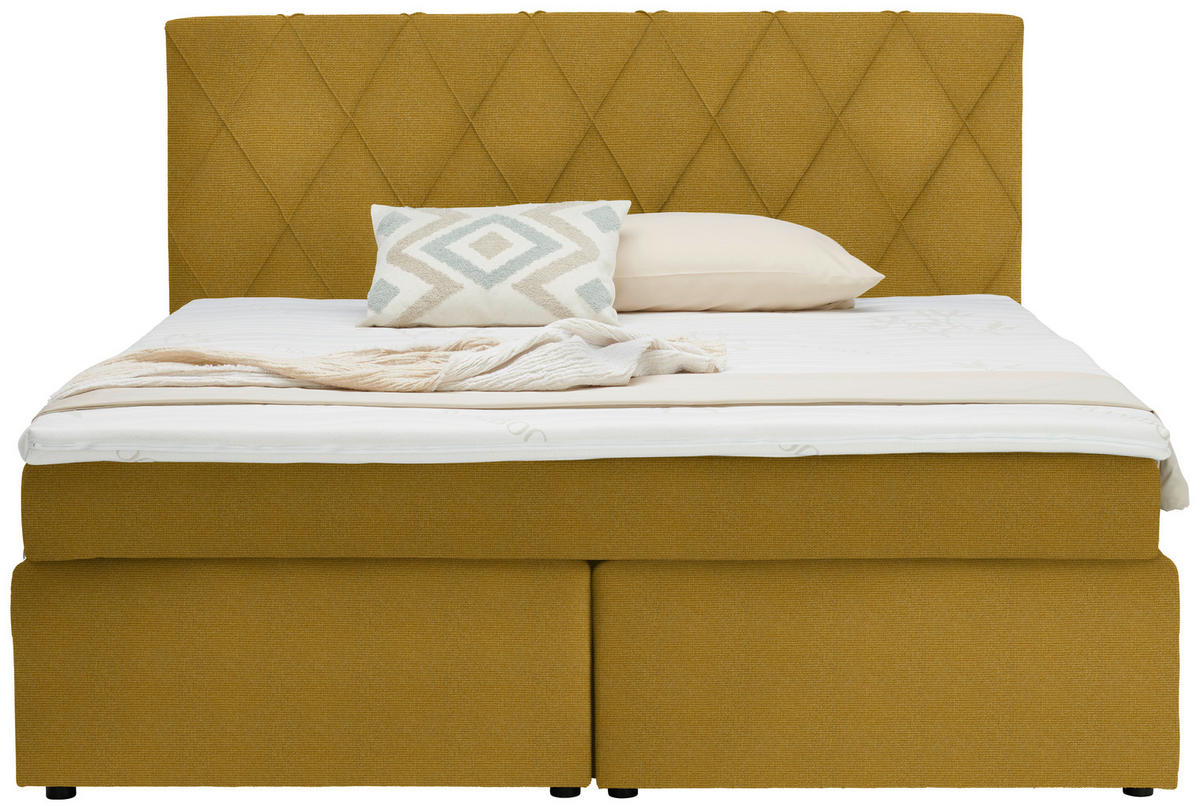 BOXSPRINGBETT 180/200 cm  in Currygelb  - Currygelb/Schwarz, Design, Kunststoff/Textil (180/200cm) - Xora