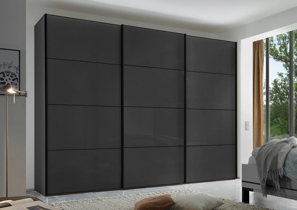 SCHWEBETÜRENSCHRANK 249/240/68 cm 3-türig Anthrazit  - Anthrazit/Graphitfarben, Design, Glas/Holzwerkstoff (249/240/68cm) - Moderano