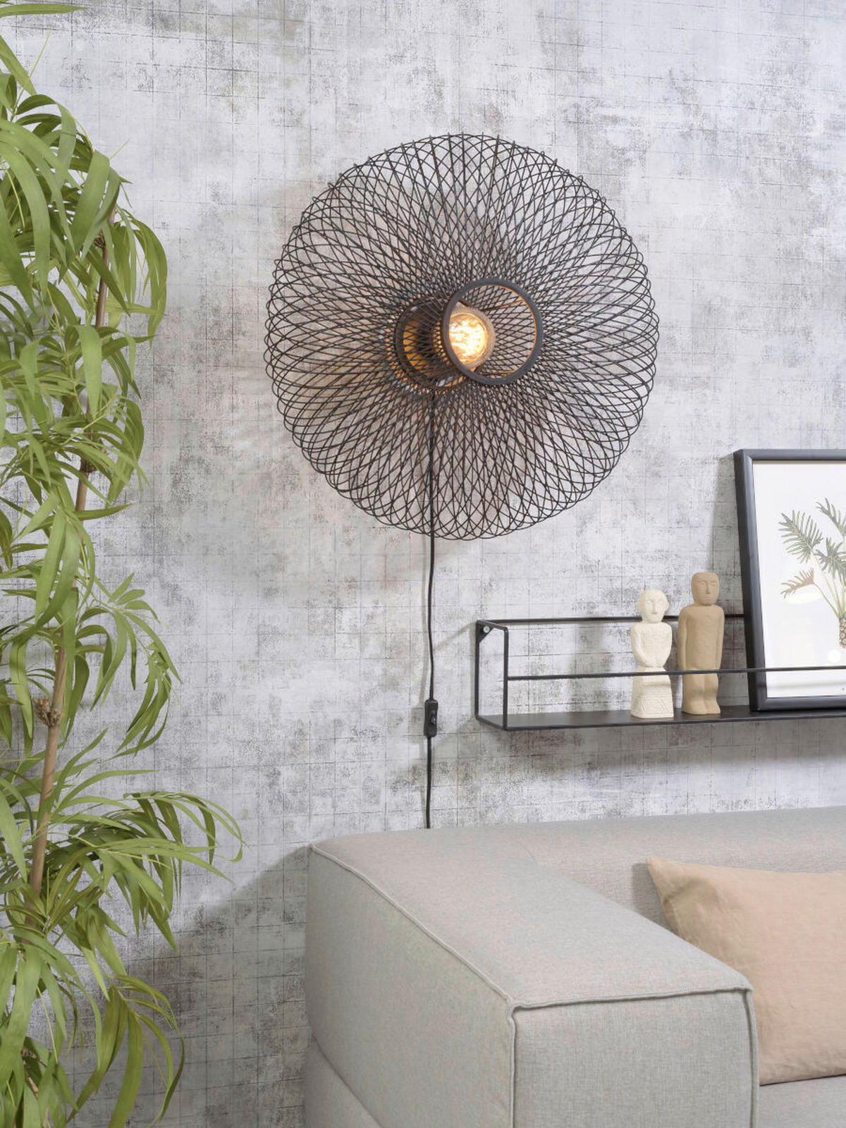 VÄGGLAMPA Cango 63/38 cm   - svart, Natur, naturmaterial (63/38cm) - Good & Mojo