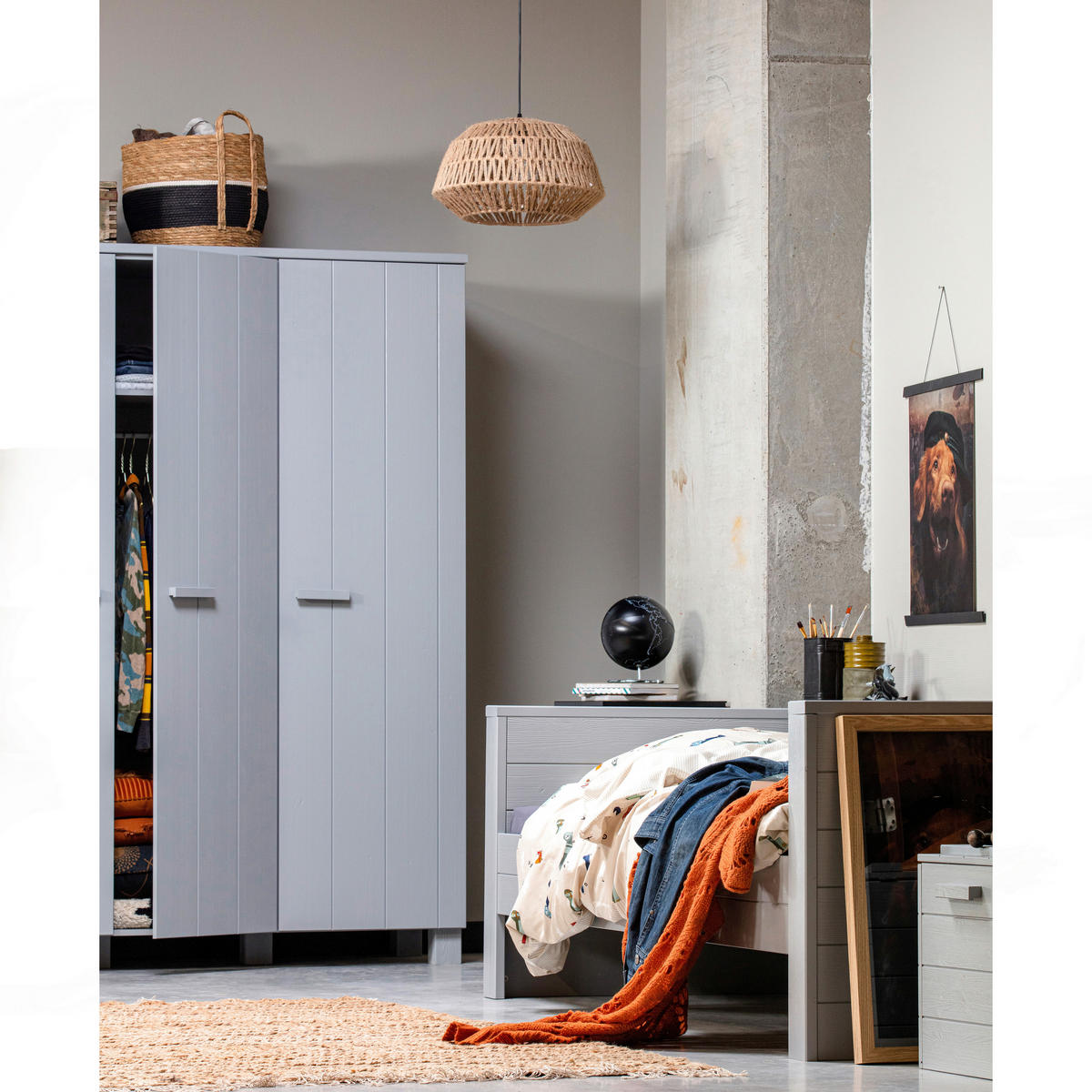 GARDEROBENSCHRANK Dennis  in 158/202/55 cm  - Grau, Design, Holz/Holzwerkstoff (158/202/55cm) - Livetastic
