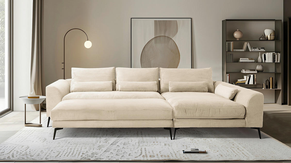 HOCKER BERLIN Cord Creme  - Creme/Schwarz, Design, Textil/Metall (163/46/62cm) - Livetastic