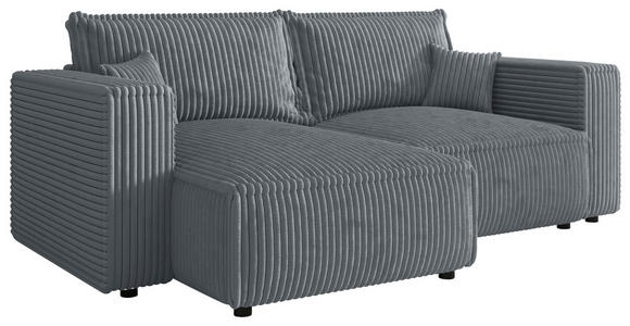 ECKSOFA Grau Cord Zierkissen, Rückenkissen, Schlaffunktion, Rücken echt  - Schwarz/Grau, MODERN, Kunststoff/Textil (153/250cm) - Xora