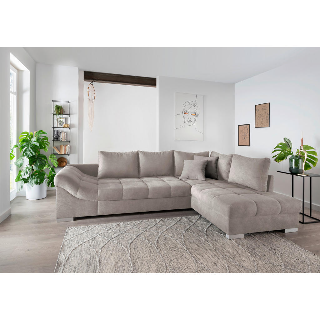 Thumbnail - Mid.you Eckschlafsofa, Taupe, Textil, Buche, 4-Sitzer, Füllung: Schaumstoff, 298x202 cm, Liegefunktion, Rücken echt, Arm...