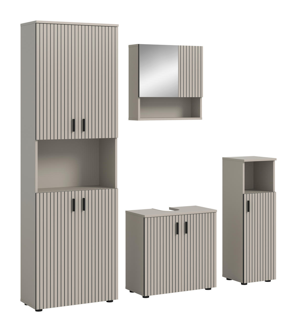 BADEZIMMER 4-teilig  in 150 cm  - Kaschmir/Schwarz, Trend, Glas/Holzwerkstoff (150cm) - MID.YOU