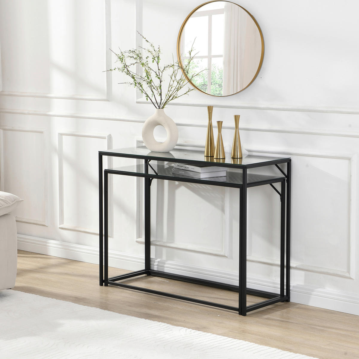 BEISTELLTISCHSET in Glas 100/40/77 cm  - Schwarz, Design, Glas/Metall (100/40/77cm) - MID.YOU