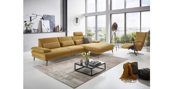 ECKSOFA in Chenille Currygelb - Currygelb/Schwarz, Design, Textil/Metall (310/180cm) - Dieter Knoll