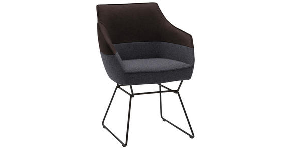 ARMLEHNSTUHL in Flachgewebe Echtleder naturbelassen - Blau/Dunkelbraun, Design, Leder/Textil (62/85/67cm) - Ambiente