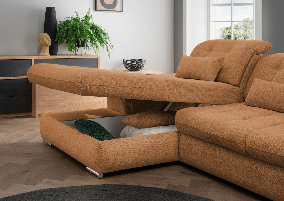 ECKSOFA in Chenille Currygelb  - Chromfarben/Currygelb, Modern, Textil/Metall (184/314cm) - Livetastic
