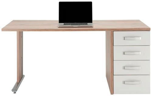 PÍSACÍ STÔL, biela, biela s vysokým leskom, trámový dub, 160/72,8/80 cm - biela/biela s vysokým leskom, Modern, kov/kompozitné drevo (160/72,8/80cm) - Premium Living