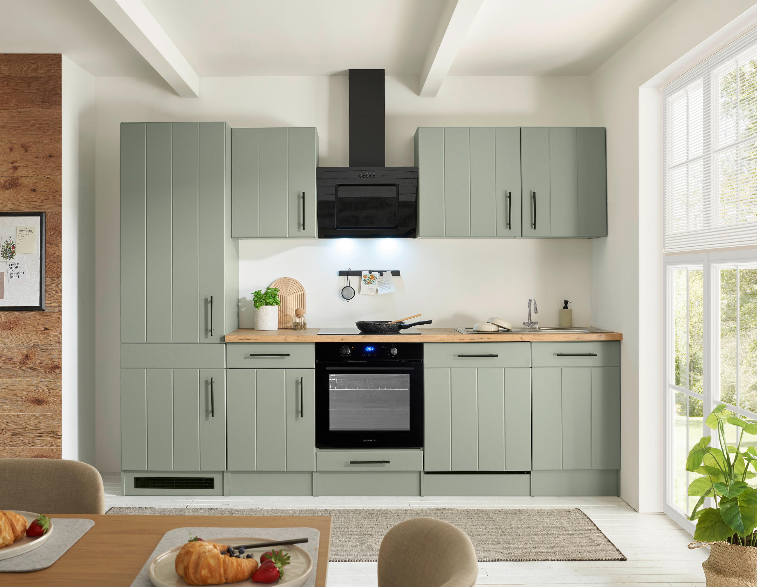 KÜCHENBLOCK 280 cm   in Wildeiche, Schilfgrün  - Schilfgrün/Wildeiche, Trend, Holzwerkstoff/Metall (280cm) - Respekta