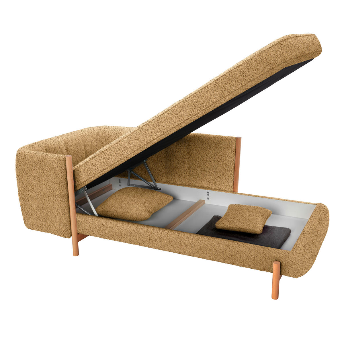 RÉCAMIERE in Plüsch Currygelb  - Currygelb/Naturfarben, Design, Holz/Textil (216/90/109cm) - Niels Andersson