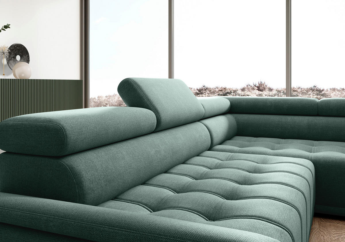 HÖRNSOFFA i chenille, vävt tyg mörkgrön  - svart/mörkgrön, Modern, textil/plast (283/106cm) - MID.YOU