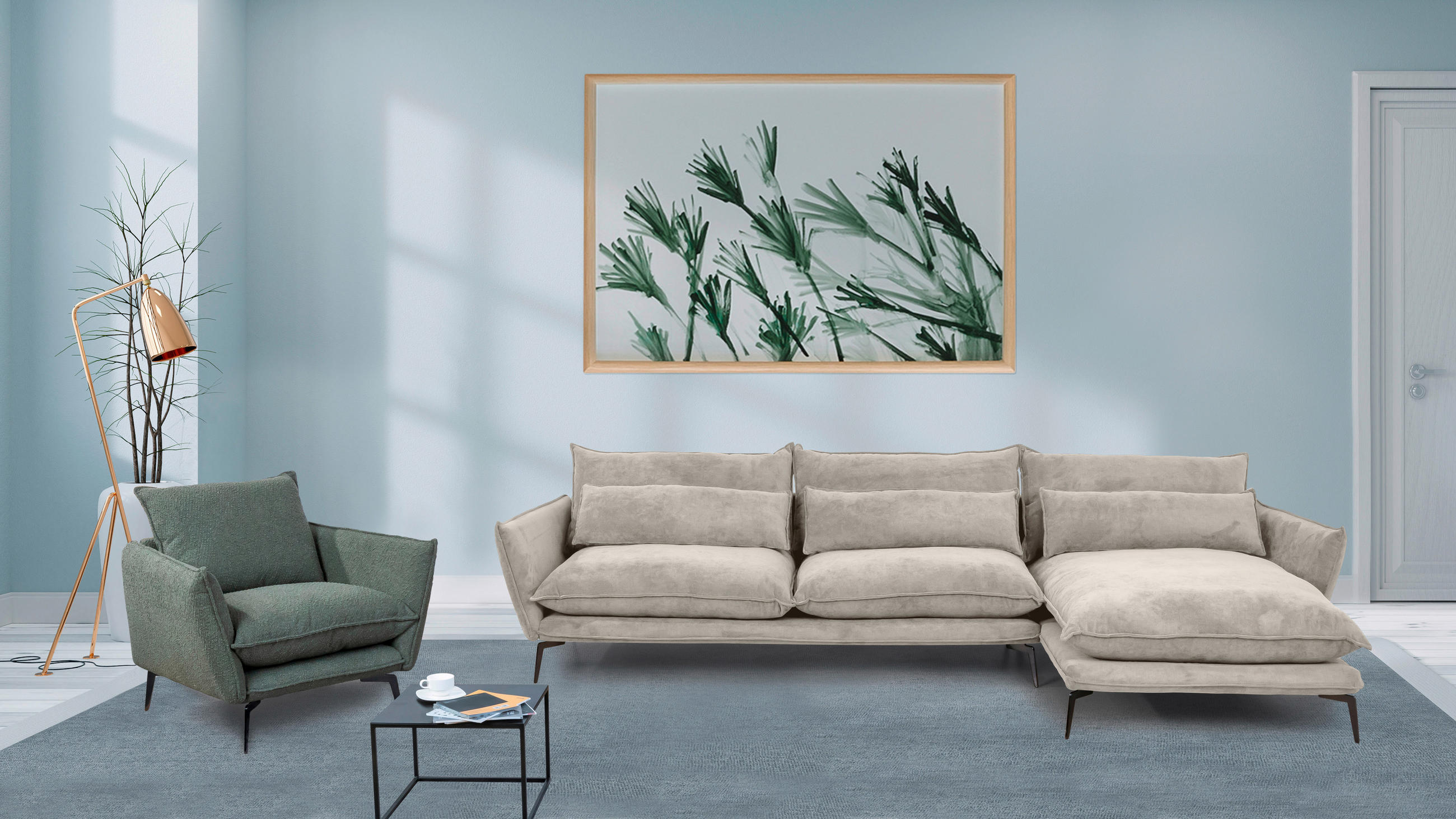 HÖRNSOFFA i tyg beige  - beige/svart, Design, metall/textil (338/165cm) - Livetastic