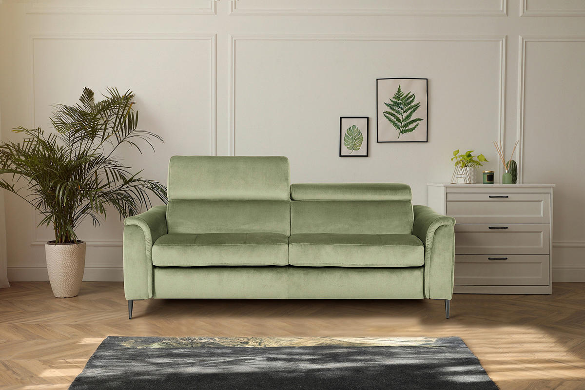 SCHLAFSOFA Samt Hellgrün  - Chromfarben/Hellgrün, Design, Textil/Metall (203/77-98/103cm) - MID.YOU