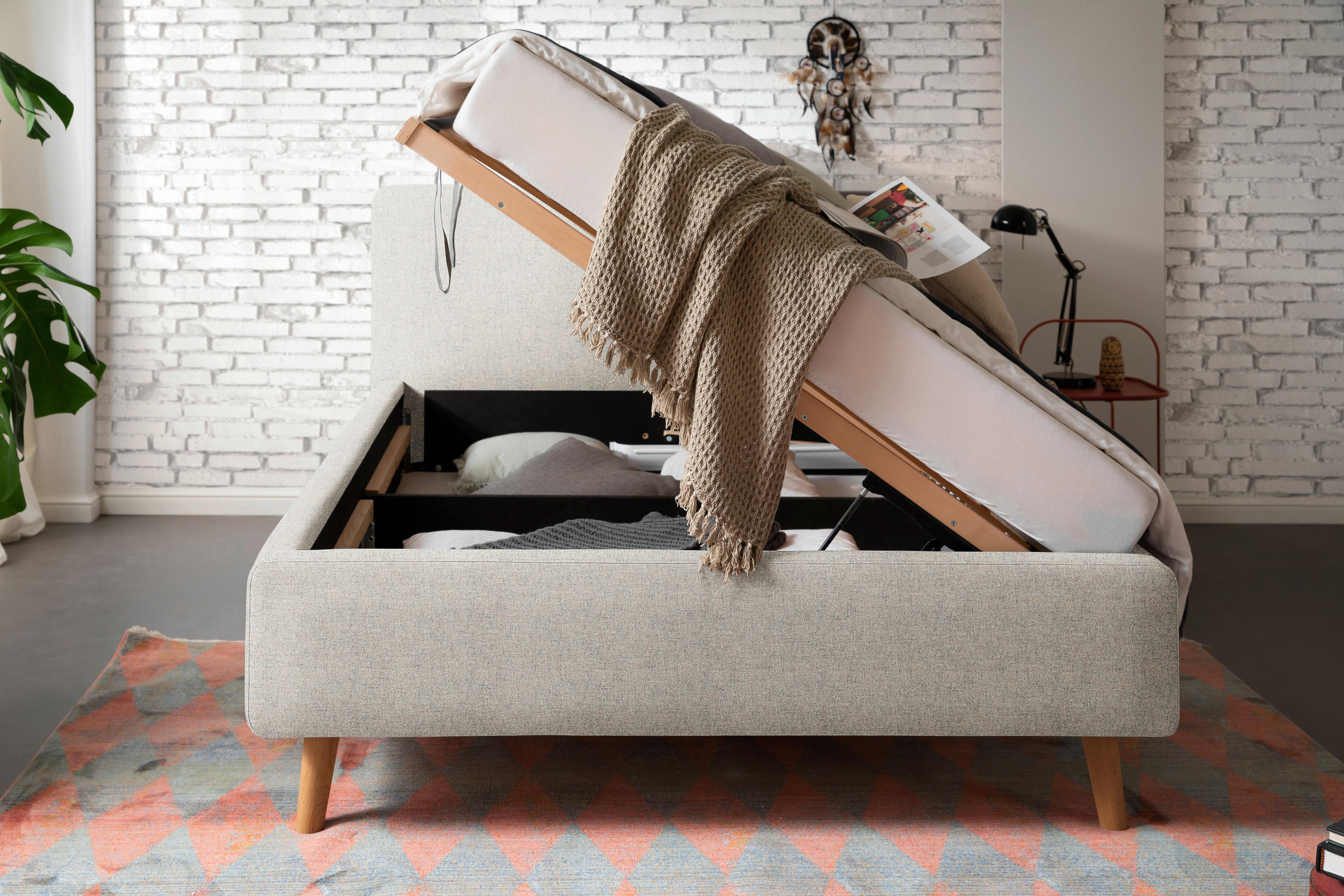 POLSTERBETT Lattenrost, Bettkasten 140/200 cm  in Beige  - Eichefarben/Birkefarben, Design, Holz/Textil (140/200cm) - Xora