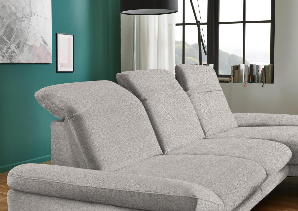 ECKSOFA in Chenille Greige  - Greige/Schwarz, Design, Textil/Metall (319/188cm) - Beldomo System