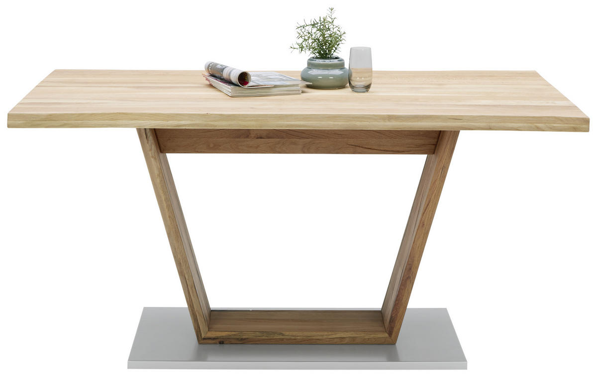 JEDILNA MIZA, masivno hrast barve hrasta  - barve kroma/srebrne barve, Natur, kovina/les (160/90/78,5cm) - Linea Natura