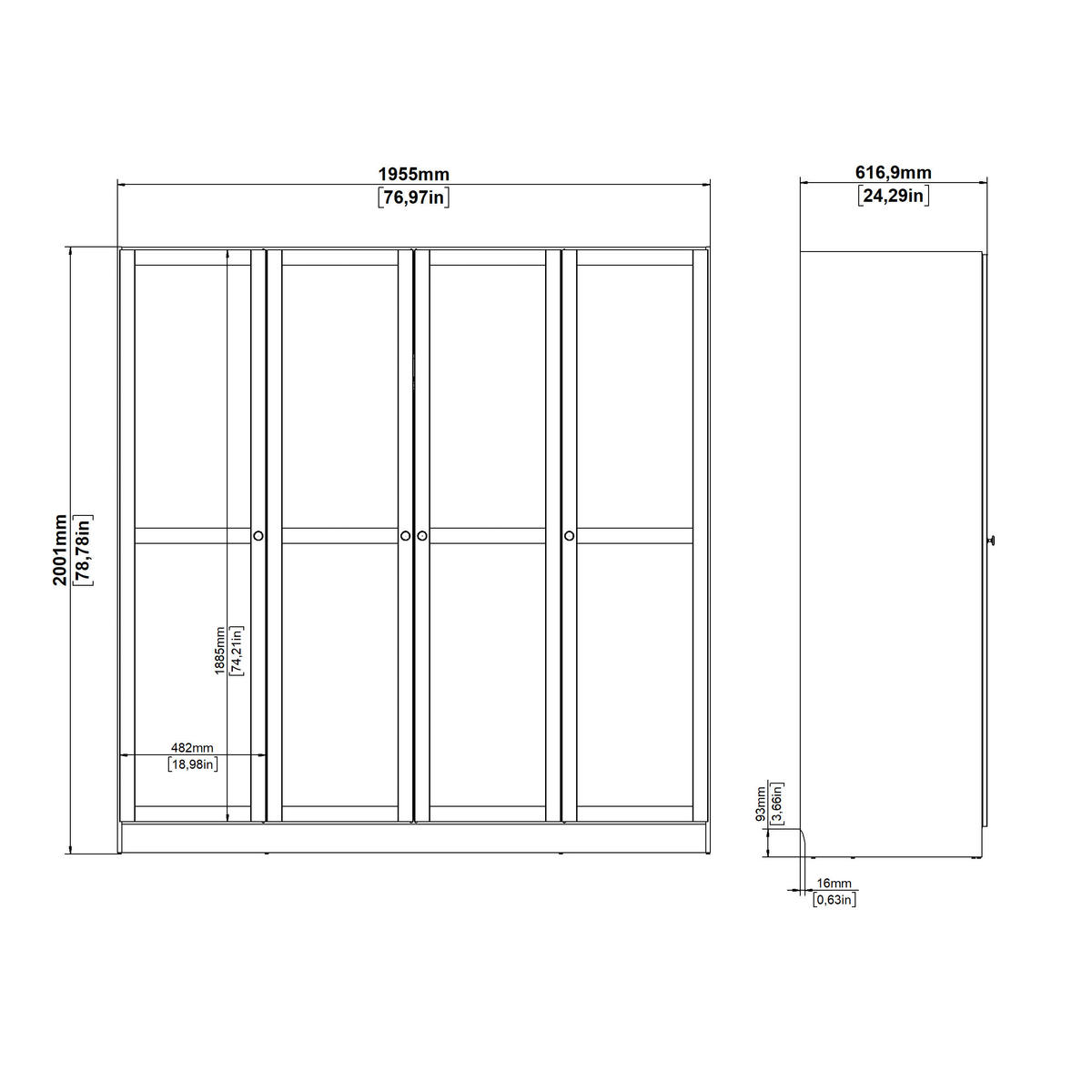 DREHTÜRENSCHRANK in Weiss  - Weiss/Silberfarben, Modern, Holzwerkstoff/Metall (195,5/200/61,7cm) - MID.YOU