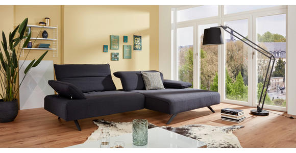 ECKSOFA in Flachgewebe Dunkelblau - Anthrazit/Dunkelblau, Design, Textil/Metall (166/280cm) - Ambiente