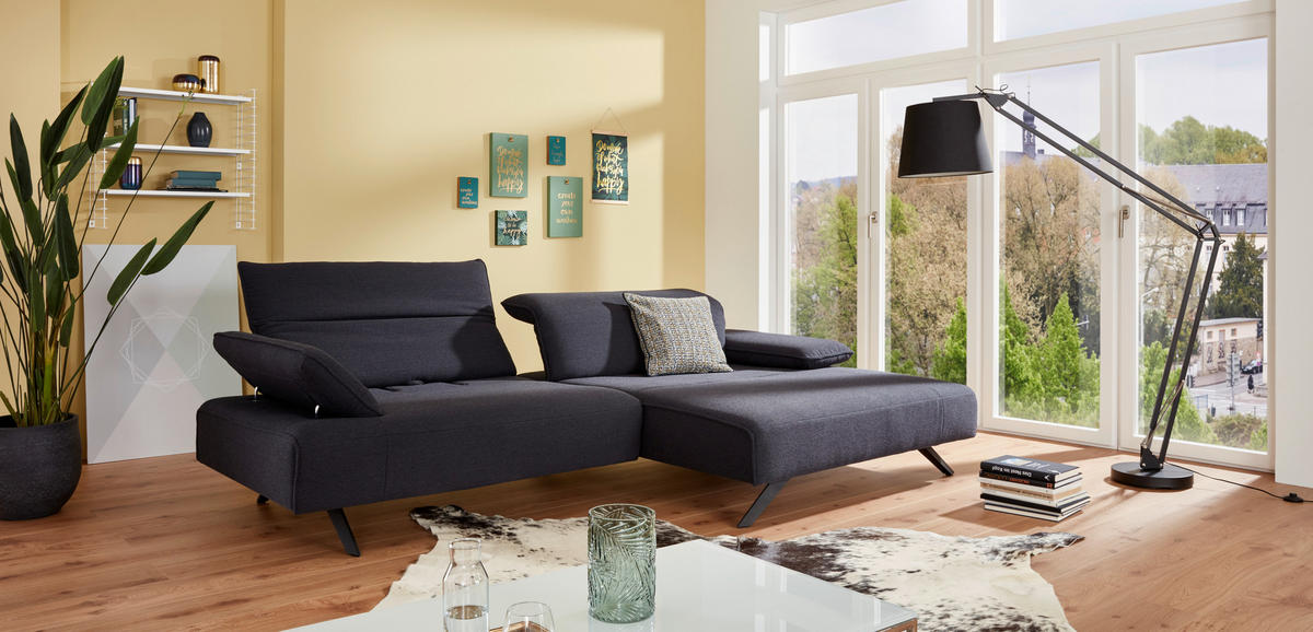 ECKSOFA in Flachgewebe Dunkelblau  - Anthrazit/Dunkelblau, Design, Textil/Metall (164/280cm) - Johann Jakob