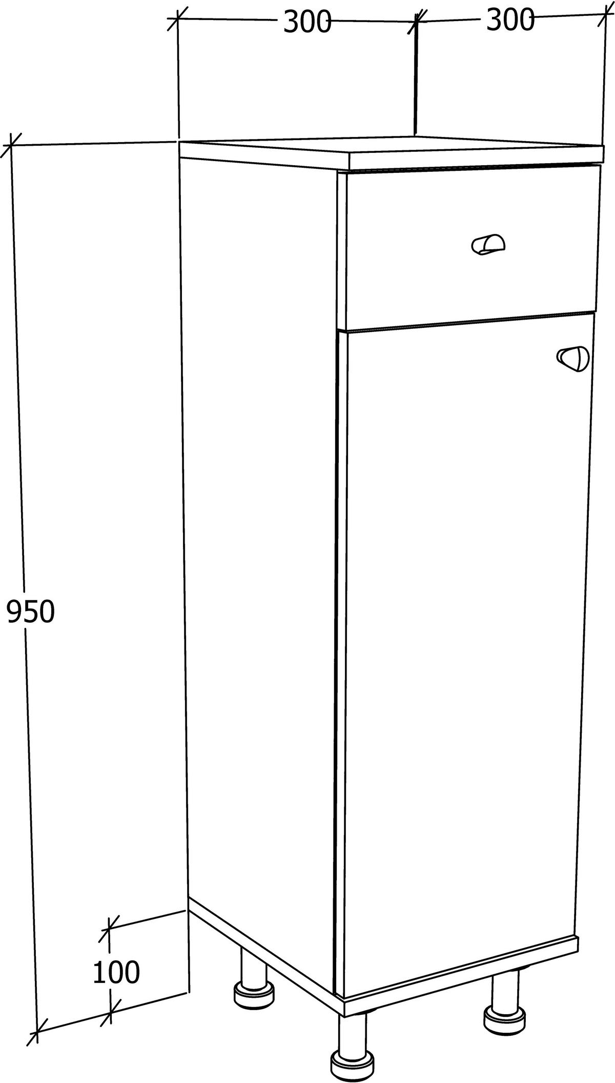 UNTERSCHRANK in   - Weiss/Silberfarben, Modern, Holzwerkstoff/Kunststoff (30/95/30cm) - MID.YOU