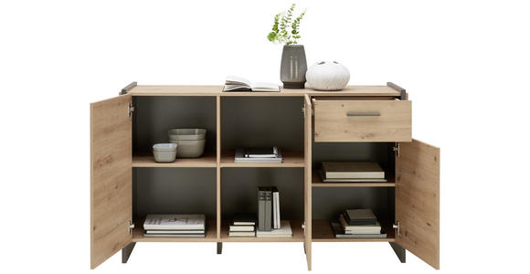 SIDEBOARD 141,8/86,01/41,3 cm  - Eichefarben/Grau, Trend, Holzwerkstoff/Kunststoff (141,8/86,01/41,3cm) - Hom`in