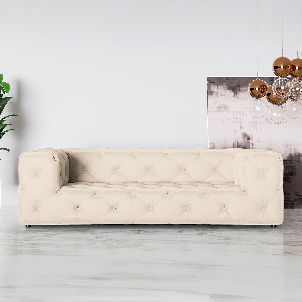3-SITZER-SOFA Samt Creme  - Creme/Schwarz, Design, Kunststoff/Textil (230/71/100cm) - P & B
