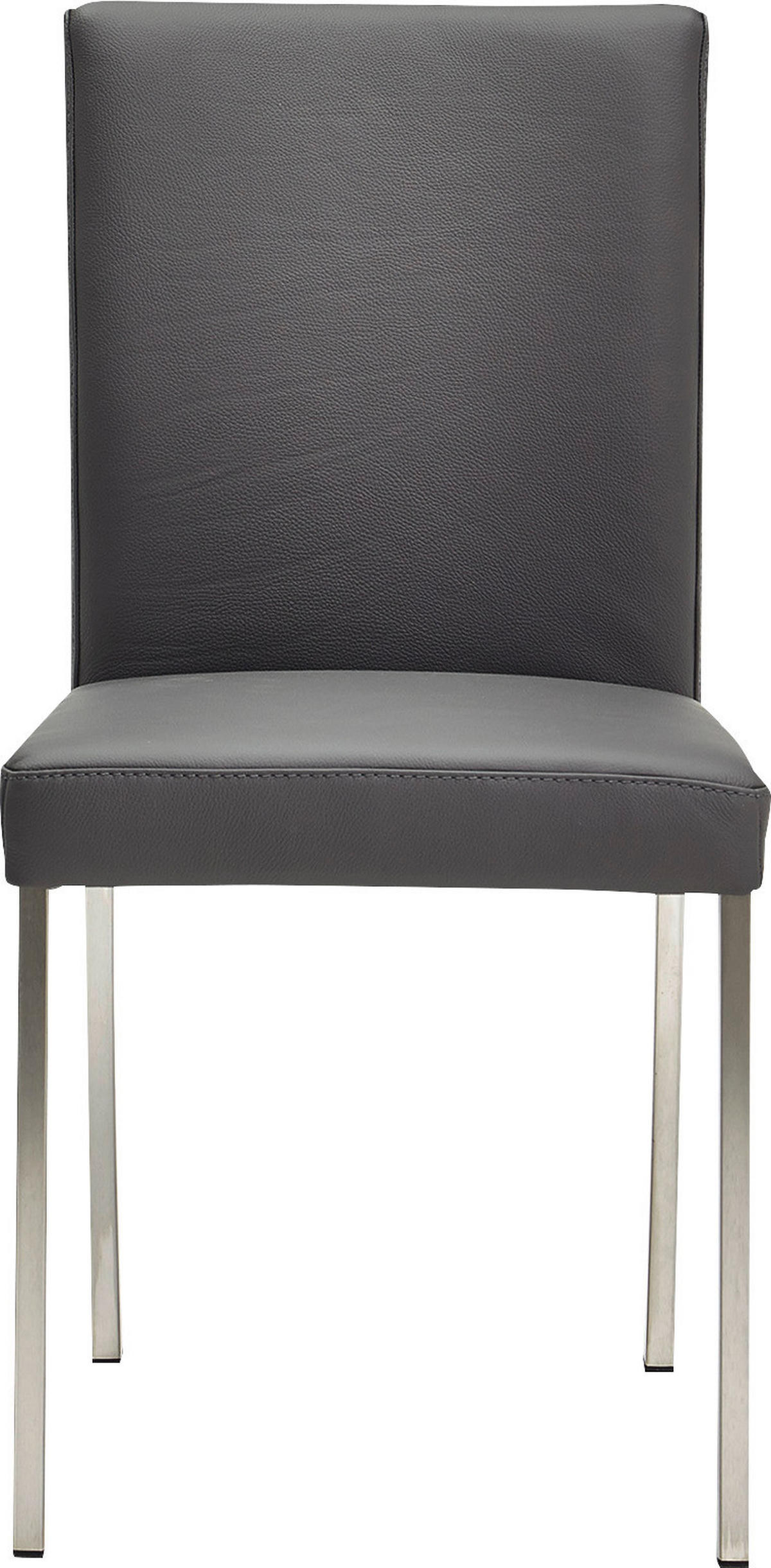 STUHL  in Edelstahl Echtleder pigmentiert Metall, Leder  - Edelstahlfarben/Grau, Design, Leder/Metall (47/94/63cm) - Moderano