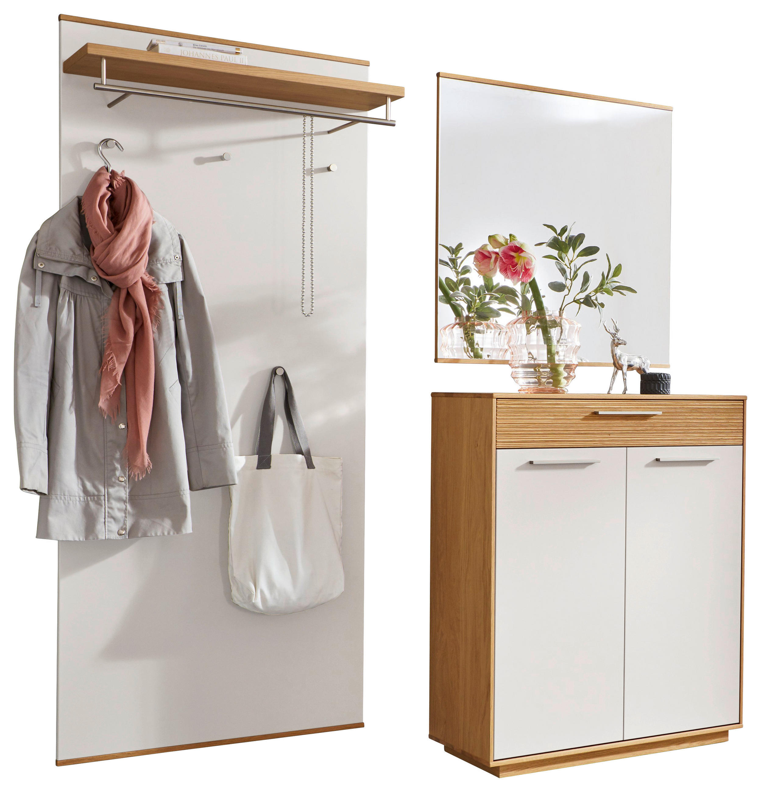 GARDEROBE 3-teilig 180/195/37 cm  - Weiss/Eichefarben, Design, Holz/Holzwerkstoff (180/195/37cm)