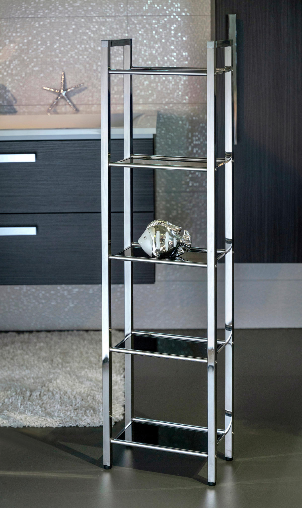 REGAL Schwarz, Edelstahlfarben  - Edelstahlfarben/Schwarz, Design, Glas/Kunststoff (30,5/114/17cm)