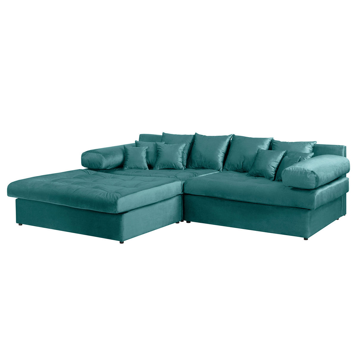 ECKSOFA Naomi in Velours Blau Rückenkissen  243/284 cm  - Blau/Schwarz, Design, Kunststoff/Textil (243/284cm) - P & B