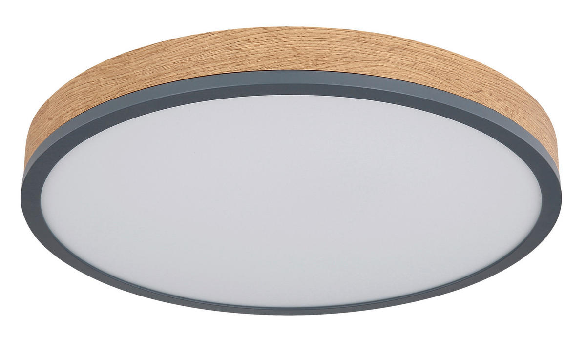 LED PLAFONJERA  - opal/antracit, Prirodno, drvo/metal (45/8,5cm) - Novel