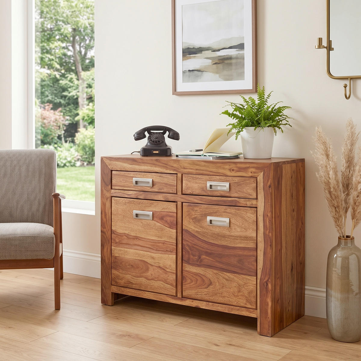 SIDEBOARD  90/70/40 cm 2 Schublade(n)  - Silberfarben/Sheeshamfarben, Design, Holz/Metall (90/70/40cm) - MID.YOU