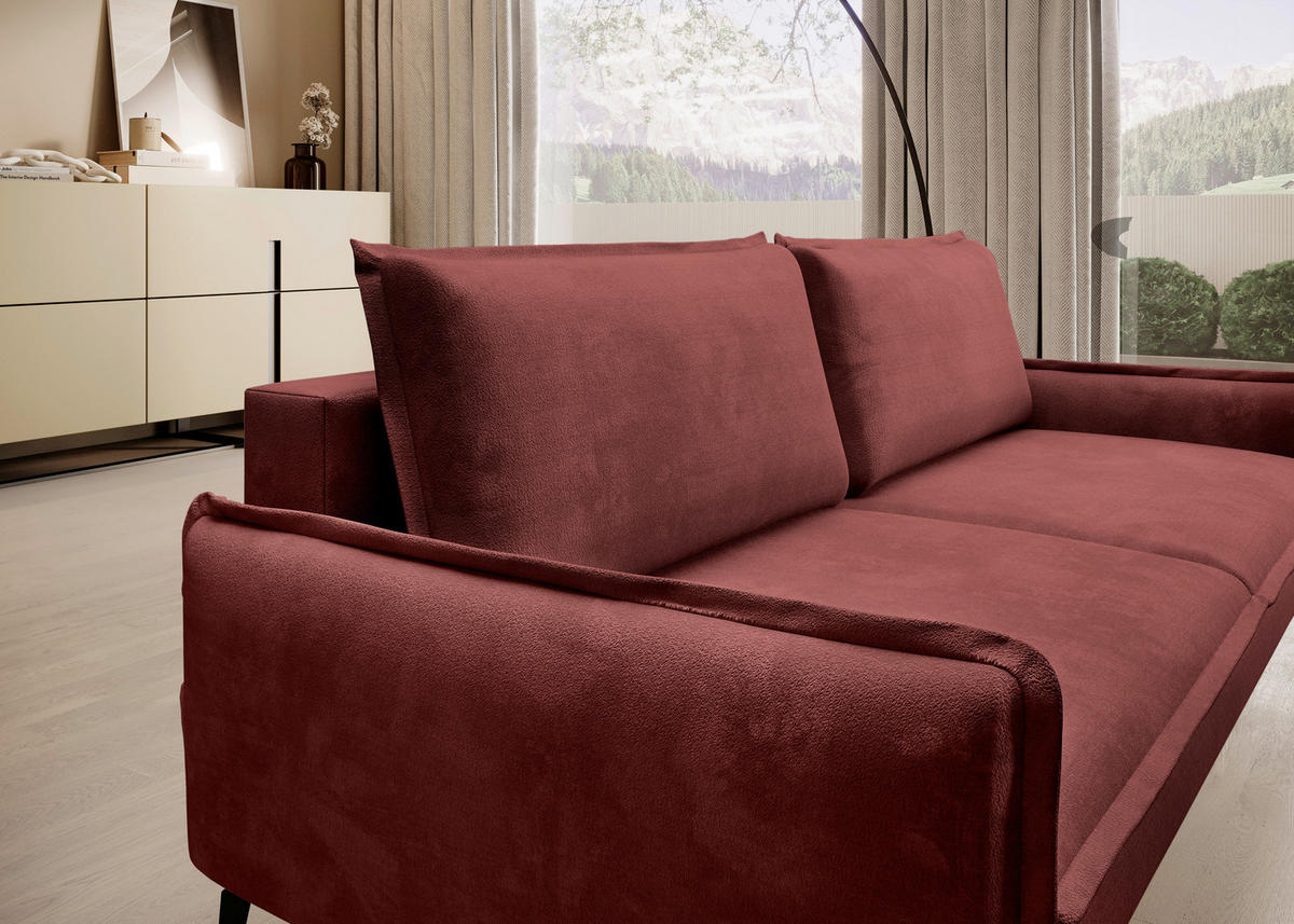 SCHLAFSOFA Chenille Rot  - Rot/Schwarz, KONVENTIONELL, Textil/Metall (223/89/107cm) - Carryhome