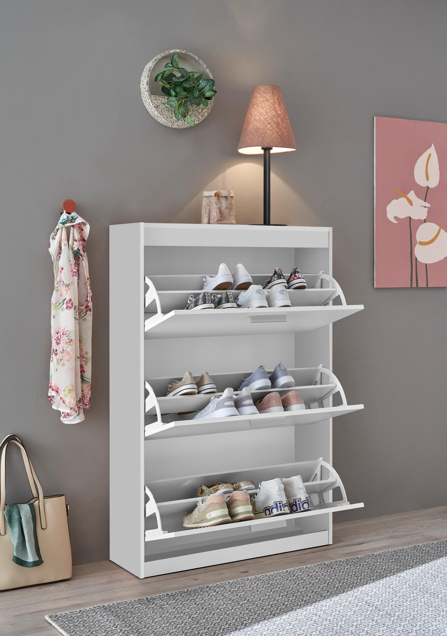 OMARA Z LOPUTAMI ZA ČEVLJE bela - srebrne barve/bela, Basics, umetna masa/leseni material (84/125/26cm) - MID.YOU