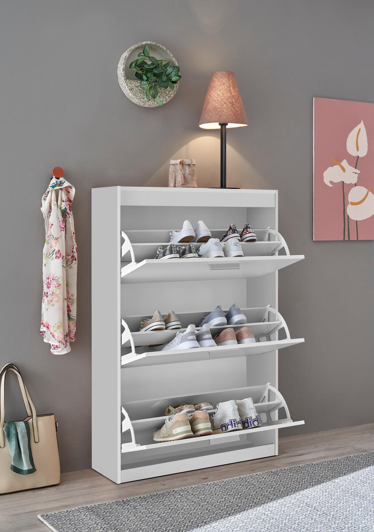 OMARA Z LOPUTAMI ZA ČEVLJE bela - srebrne barve/bela, Basics, umetna masa/leseni material (84/125/26cm) - MID.YOU