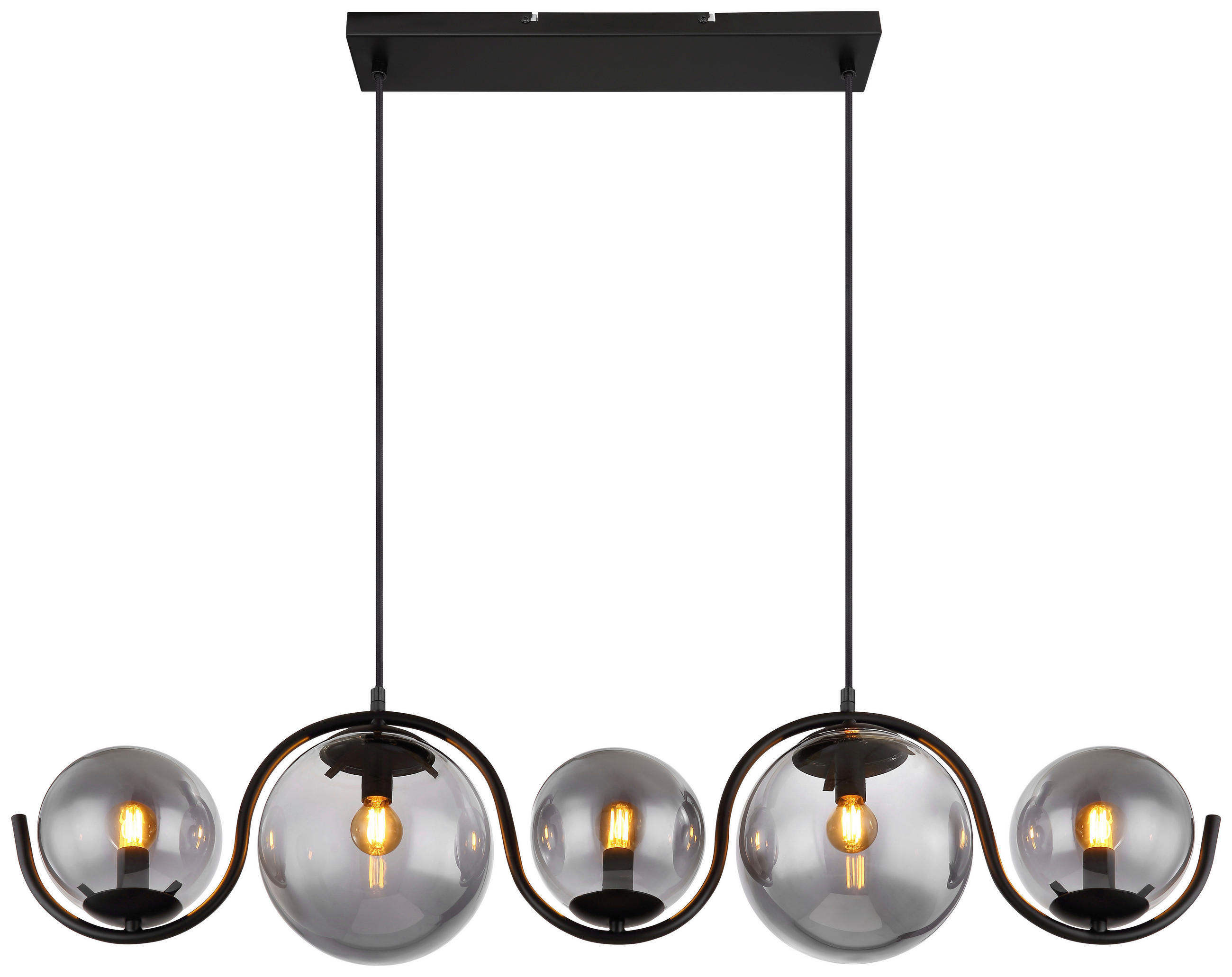 Hängeleuchte Porry H: 120 Cm 5-Flammig Kugeln Aus Rauchglas