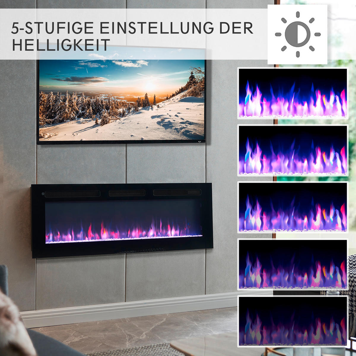ELEKTROKAMIN - Schwarz, Basics, Holzwerkstoff/Metall (127/43/15cm)