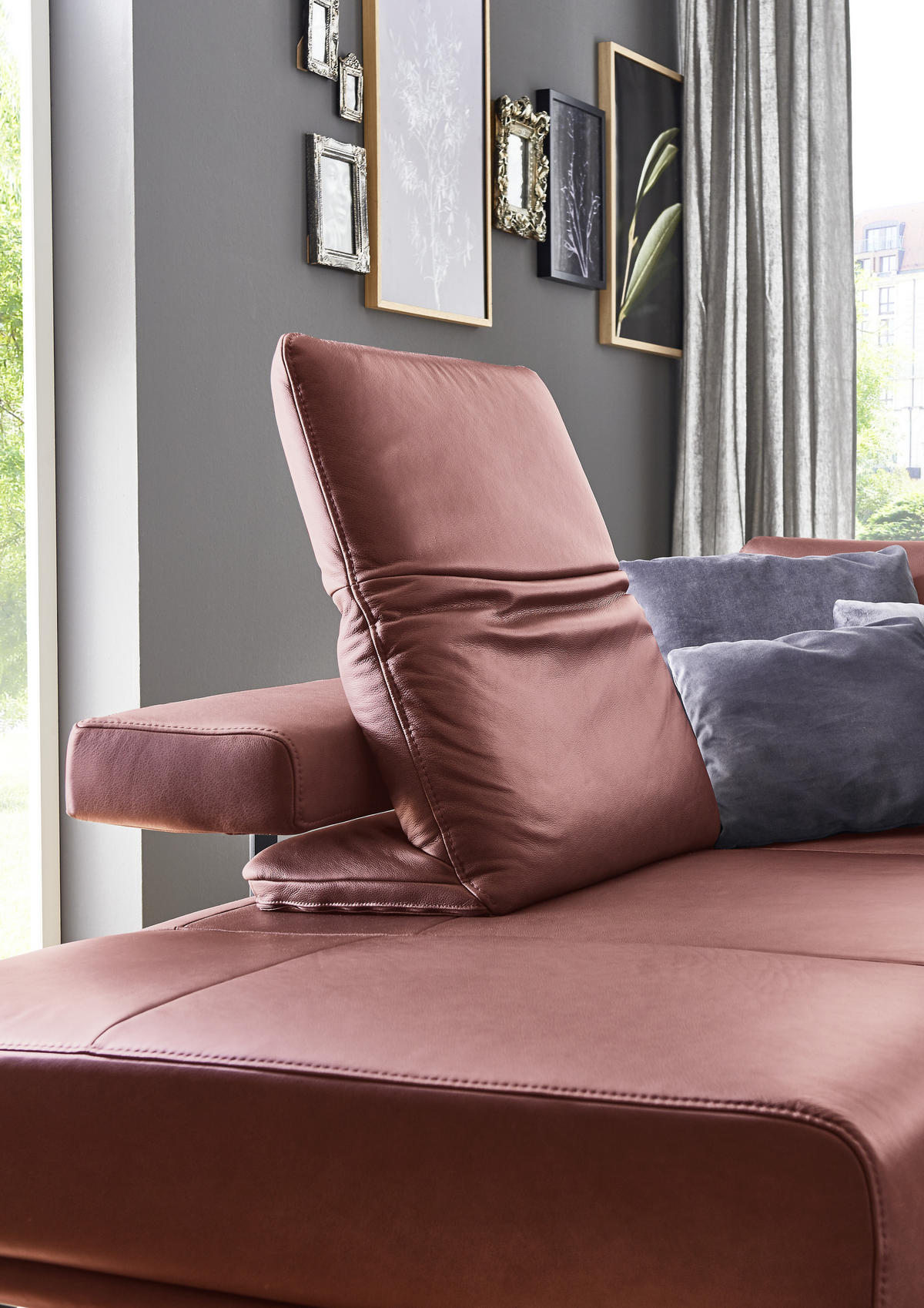 ECKSOFA in Echtleder Weinrot  - Anthrazit/Weinrot, Design, Leder/Metall (255/325cm) - Dieter Knoll