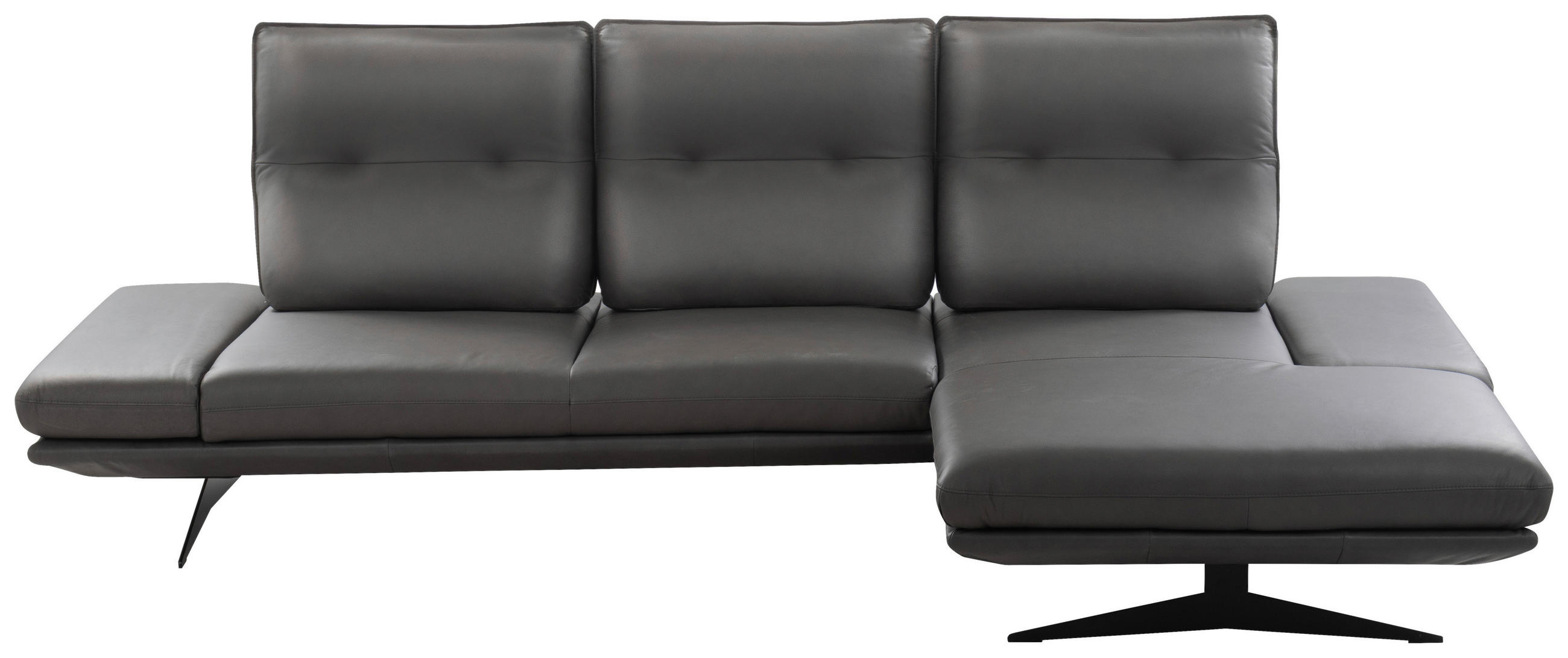 ECKSOFA  in Echtleder Dunkelgrau  291/180 cm  - Dunkelgrau/Schwarz, Design, Leder/Metall (291/180cm) - Celina Home
