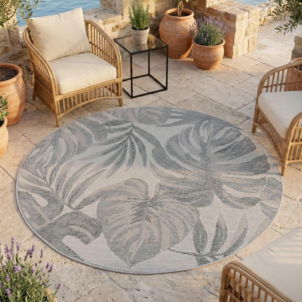 OUTDOORTEPPICH  Wohnzimmer 160 cm DESERT Grau rund  - Grau, Design, Textil (160cm) - Ayyildiz 