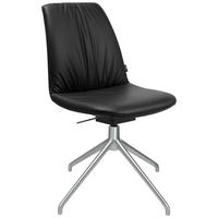STUHL  in Aluminium Echtleder pigmentiert  - Schwarz/Alufarben, Design, Leder/Metall (46/81,5-84,5/55cm) - Johann Jakob