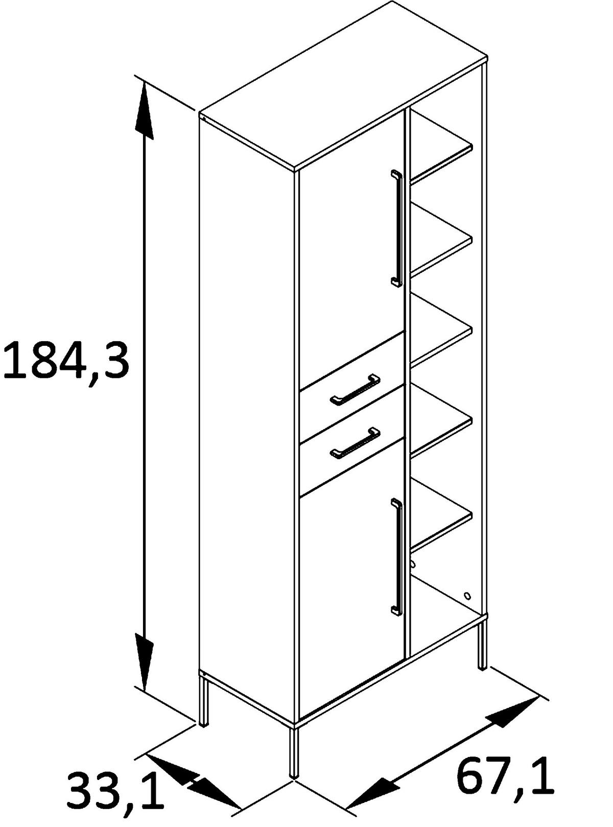 HOCHSCHRANK 67,1/184,3/33,1 cm  - Goldfarben/Dunkelblau, MODERN, Holzwerkstoff/Metall (67,1/184,3/33,1cm) - Stylife